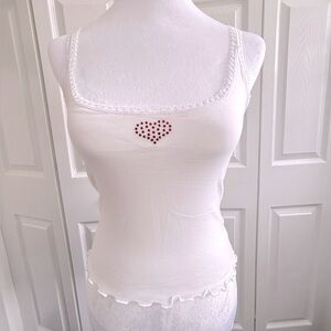 On Gossamer Mesh White Lace Trimmed Women's Top